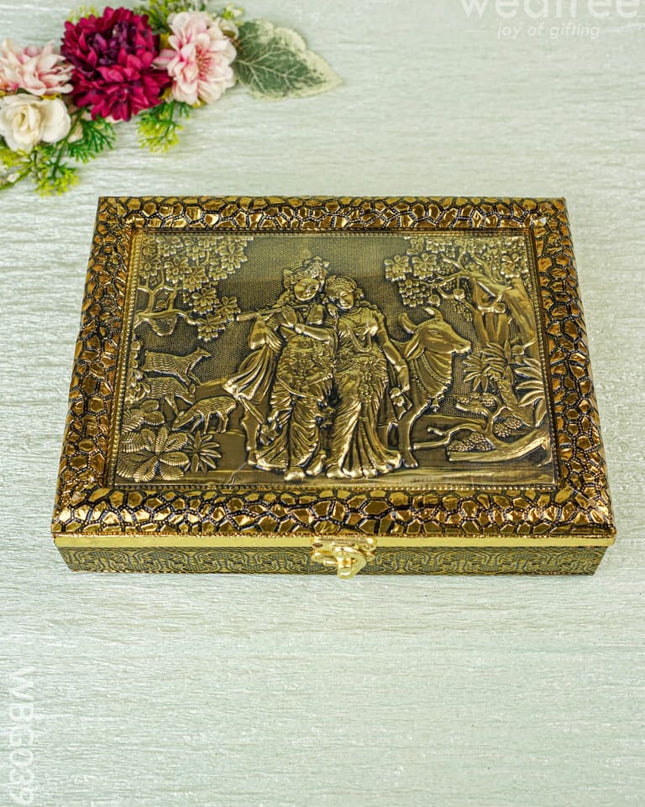 Oxidised Dry Fruit Box Embossed with Radha Krishna - WBG0399 - Dry Fruit Box RG