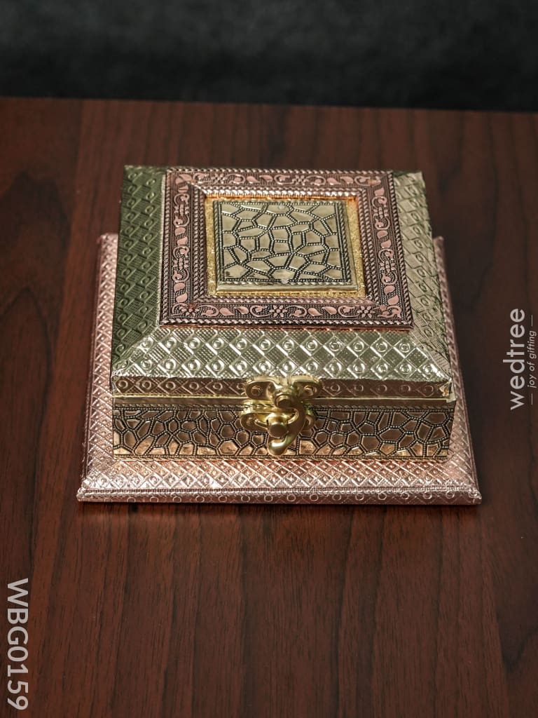 Oxidised Dry Fruit Box With Crackled And Floral Design - 6X6 Inches Wbg0159