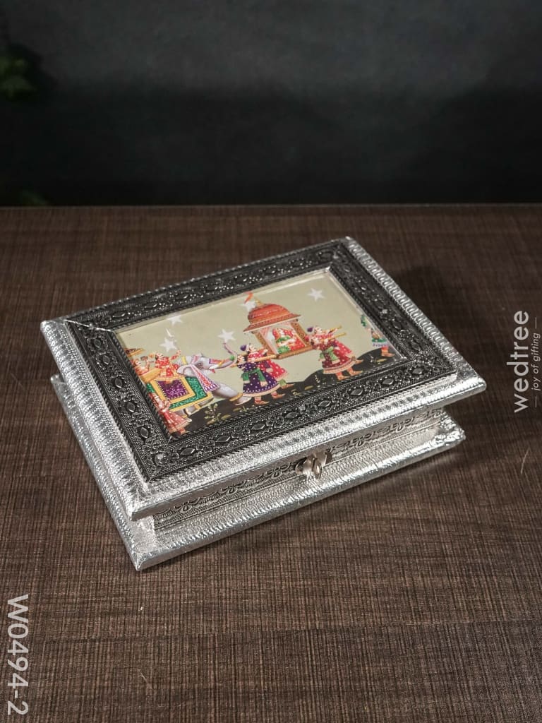 Oxidised Dry Fruit Photo Box - Medium W0494 With Wedding Themed Palaque Image W0494-2