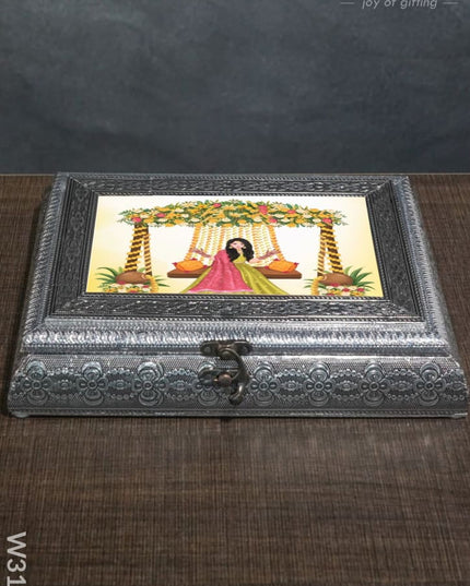 Oxidised Dry Fruit Photo Box Rectangle Shaped Medium - 10X7 Inch W3182
