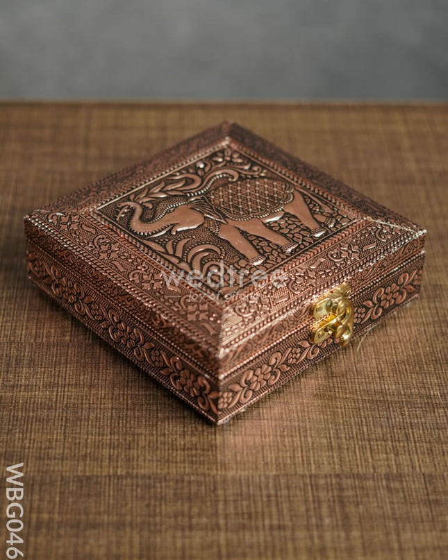Oxidised Embossed Dry Fruit Box - Elephant Copper Finish (6X6) Wbg0465