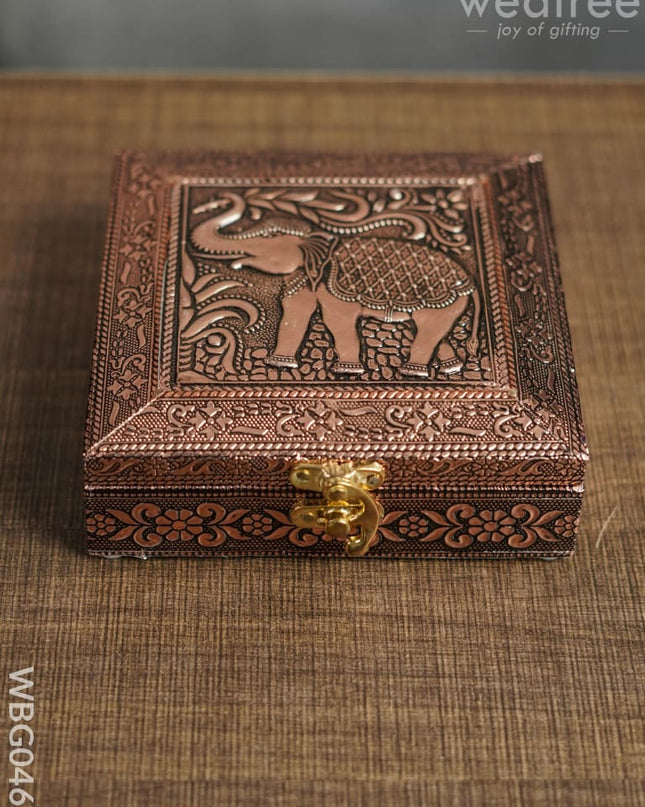 Oxidised Embossed Dry Fruit Box - Elephant Copper Finish (6X6) Wbg0465