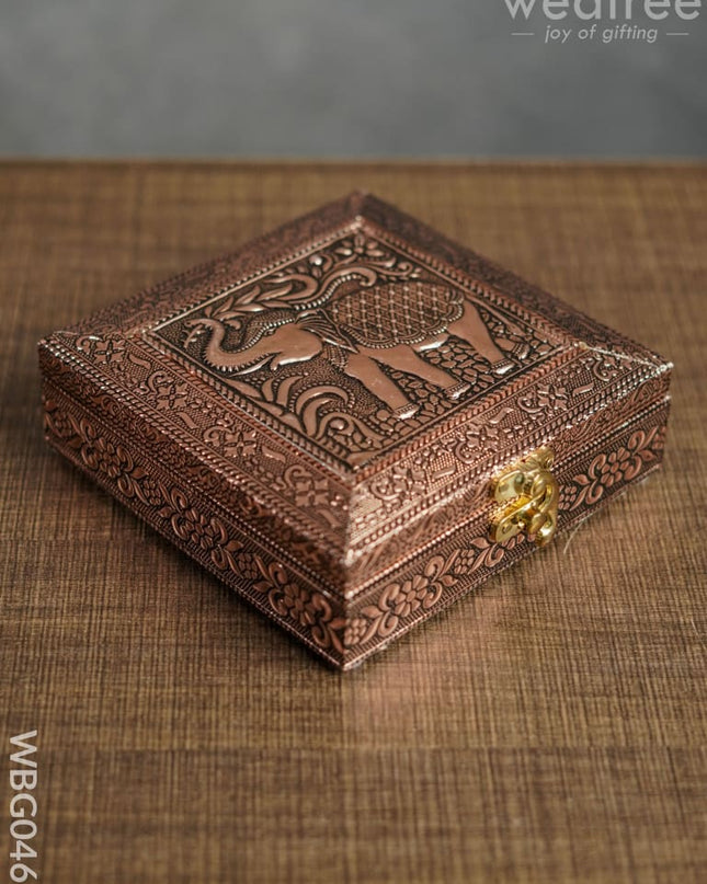 Oxidised Embossed Dry Fruit Box - Elephant Copper Finish (6X6) Wbg0465