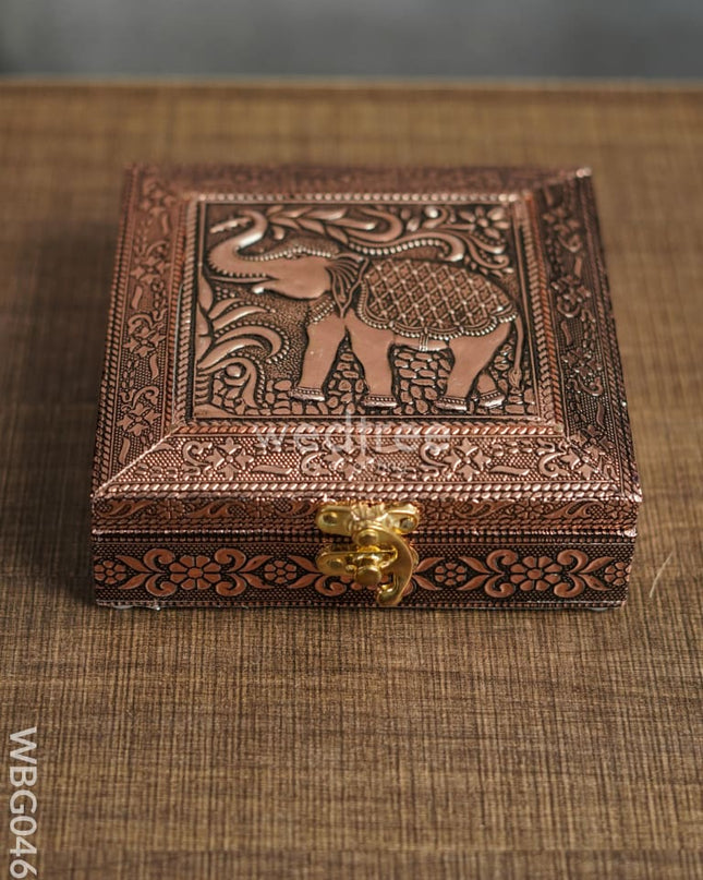 Oxidised Embossed Dry Fruit Box - Elephant Copper Finish (6X6) Wbg0465