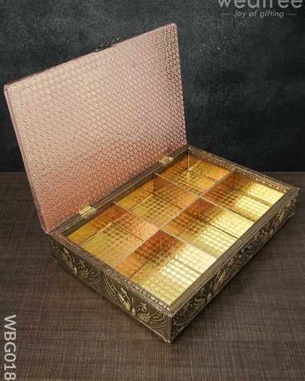 Oxidised Embossed Dry Fruit Box With Palanquin Design - 12X8 Inches Wbg0184