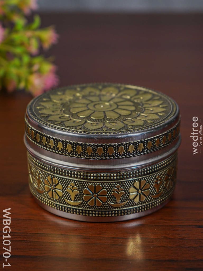 Gold Oxidised Poori Box - Wbg1070 Silver Utensils