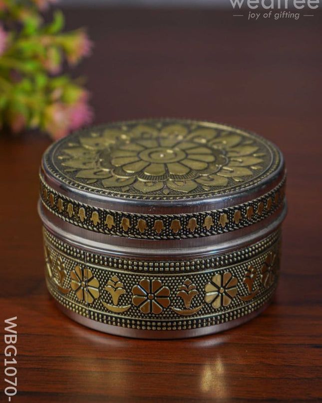Gold Oxidised Poori Box - Wbg1070 Silver Utensils