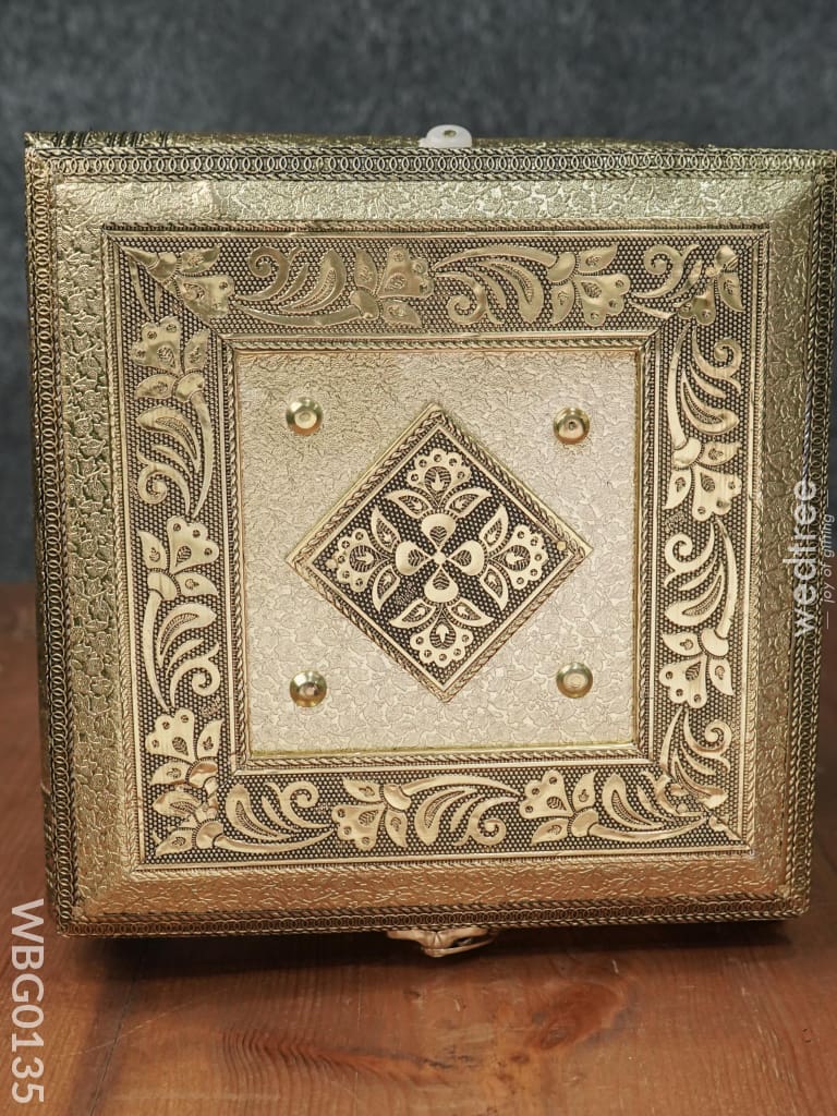 Oxidised Golden Dry Fruit Box With Floral Design - 8X8 Inches Wbg0135