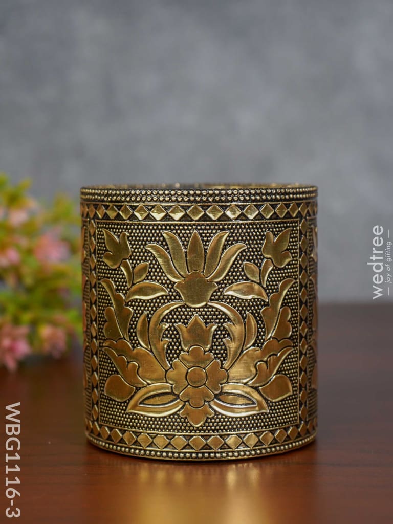 Oxidised Penstand With Floral Design - Wbg1116 Gold Finish