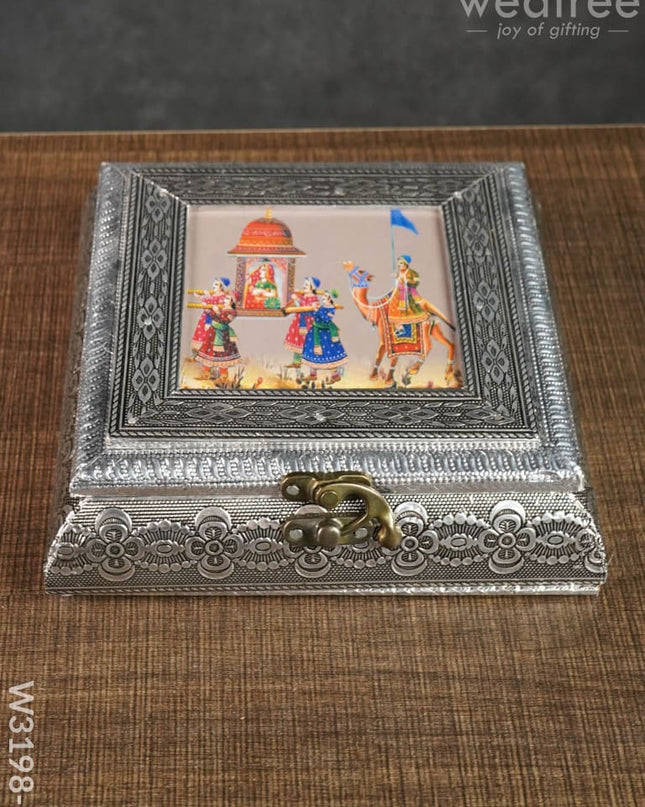 Oxidised Photo Box Square Shaped Small - W3198 W3198-2 Dry Fruit Box