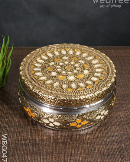 Oxidised Poori Box - 5 Inches Wbg0473 Meenakari Containers