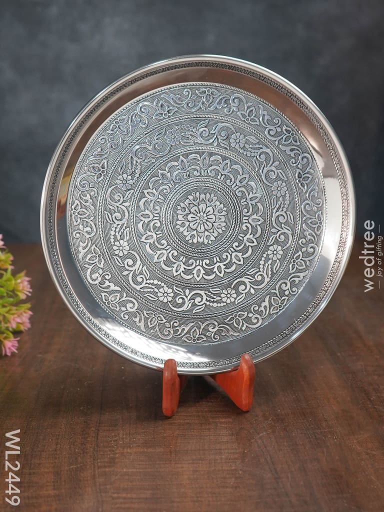 Oxidised Round Plate - 10 Inch Wl2449 Meenakari Trays & Plates