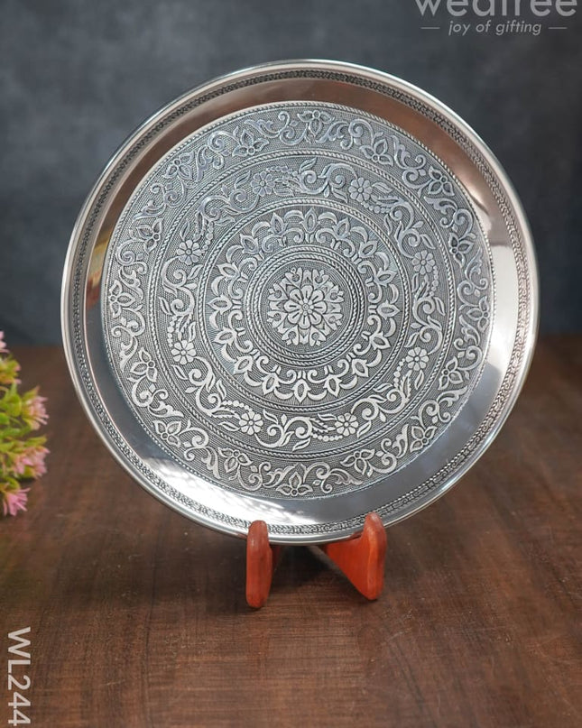 Oxidised Round Plate - 10 Inch Wl2449 Meenakari Trays & Plates