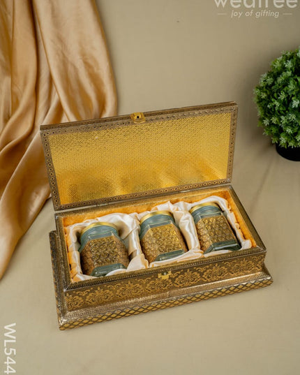Oxidized 3 Jar Dry Fruit Box - WL5446 - Dry Fruit Box