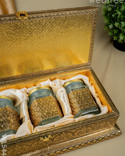 Oxidized 3 Jar Dry Fruit Box - WL5446 - Dry Fruit Box