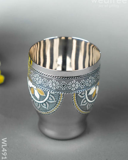 Oxidized 6 Glass Tray Set - 4 inch - WL4912 Meenakari Tray Sets