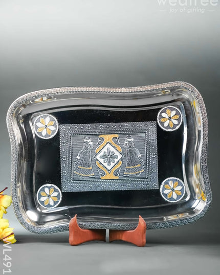Oxidized 6 Glass Tray Set - 4 inch - WL4912 Meenakari Tray Sets