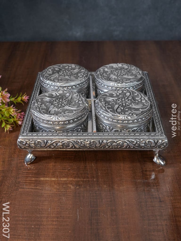 Oxidized Box With Tray Set (Set Of 4) - Wl2307 Meenakari Trays & Sets