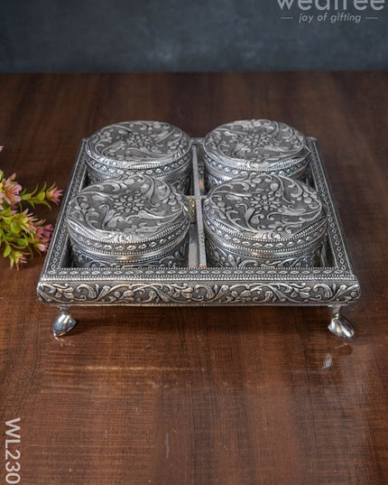 Oxidized Box With Tray Set (Set Of 4) - Wl2307 Meenakari Trays & Sets