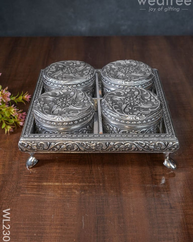 Oxidized Box With Tray Set (Set Of 4) - Wl2307 Meenakari Trays & Sets