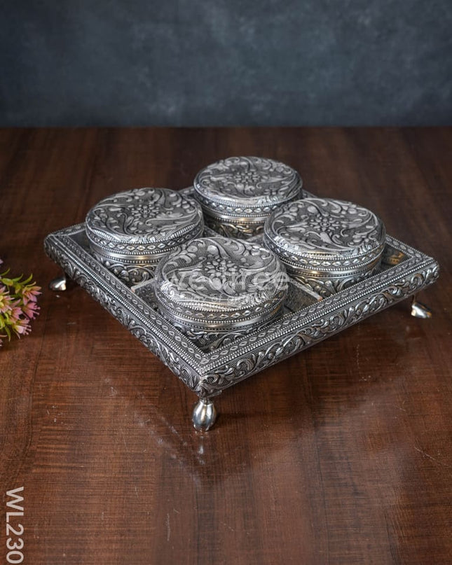 Oxidized Box With Tray Set (Set Of 4) - Wl2307 Meenakari Trays & Sets