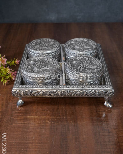 Oxidized Box With Tray Set (Set Of 4) - Wl2307 Meenakari Trays & Sets