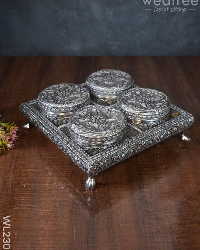 Oxidized Box With Tray Set (Set Of 4) - Wl2307 Meenakari Trays & Sets