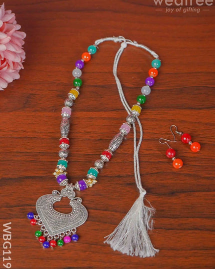 Oxidized Colour Stone Necklace Set - Wbg1199 Kids Return Gifts