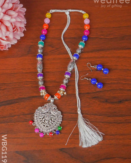 Oxidized Colour Stone Necklace Set - Wbg1199 Kids Return Gifts
