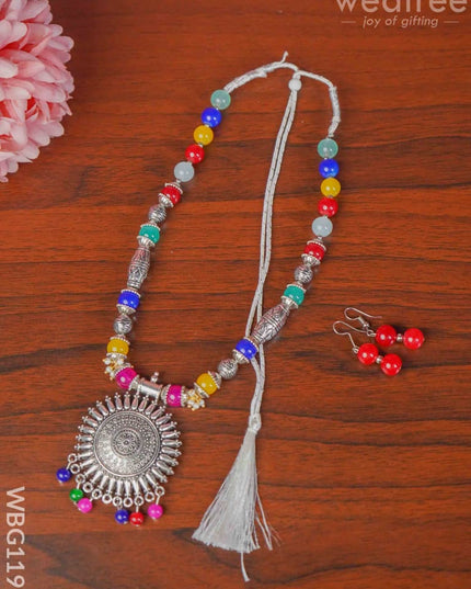 Oxidized Colour Stone Necklace Set - Wbg1199 Kids Return Gifts