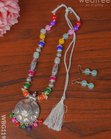 Oxidized Colour Stone Necklace Set - Wbg1199 Kids Return Gifts