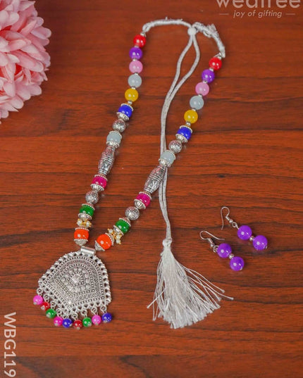 Oxidized Colour Stone Necklace Set - Wbg1199 Kids Return Gifts