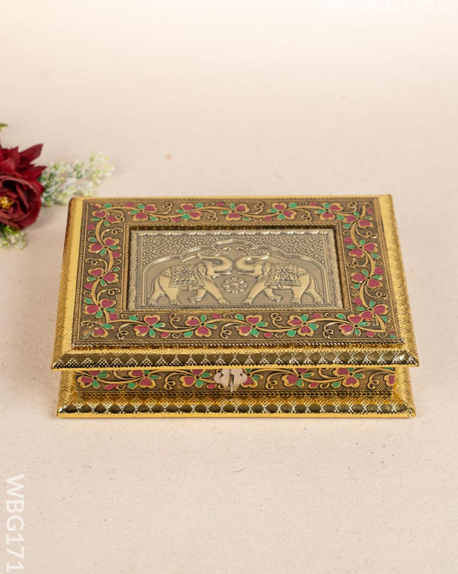 Oxidized Dry Fruit Box Embossed with Elephant - 9x7 inch - WBG1710 Dry Fruit Box RG