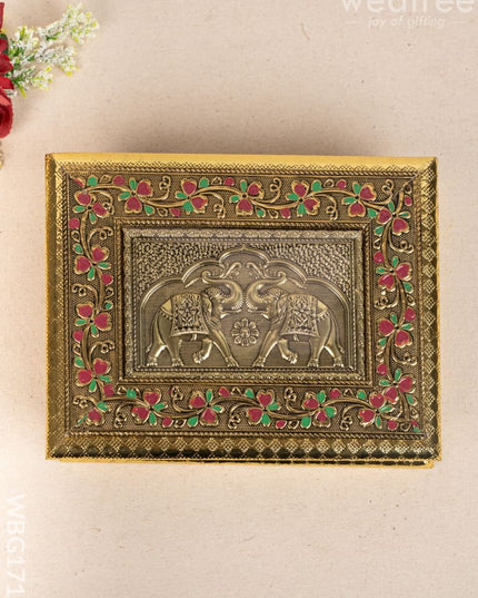 Oxidized Dry Fruit Box Embossed with Elephant - 9x7 inch - WBG1710 Dry Fruit Box RG