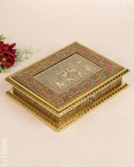 Oxidized Dry Fruit Box Embossed with Elephant - 9x7 inch - WBG1710 Dry Fruit Box RG