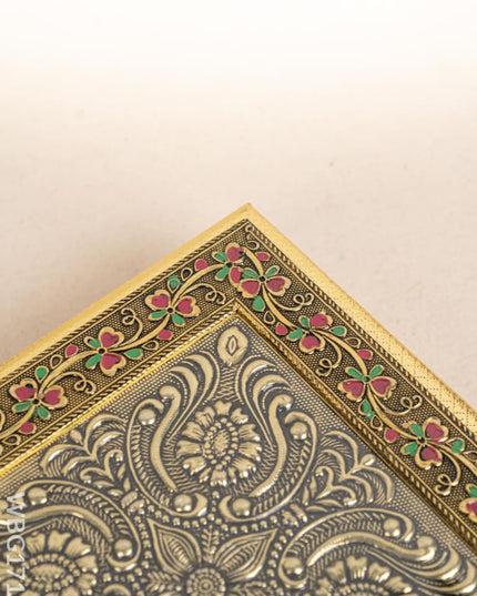 Oxidized Dry Fruit Box Embossed with Flower - 10x10 inch - WBG1712