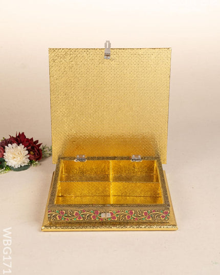 Oxidized Dry Fruit Box Embossed with Flower - 10x10 inch - WBG1712