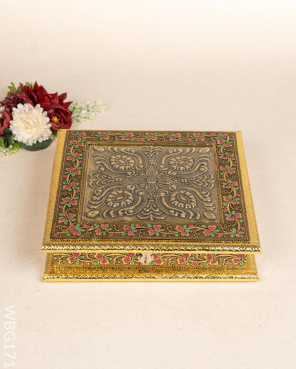 Oxidized Dry Fruit Box Embossed with Flower - 10x10 inch - WBG1712
