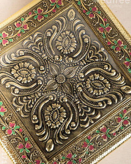 Oxidized Dry Fruit Box Embossed with Flower - 10x10 inch - WBG1712