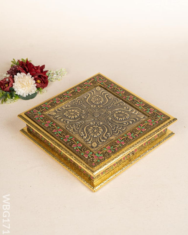 Oxidized Dry Fruit Box Embossed with Flower - 10x10 inch - WBG1712