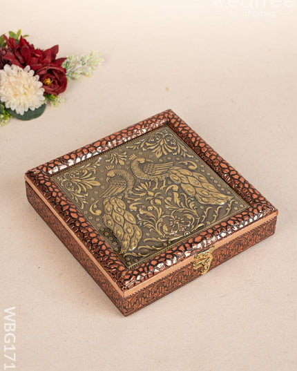 Oxidized Dry Fruit Box Embossed with Peacock - Copper - 8x8 inch - WBG1711 Dry Fruit Box RG