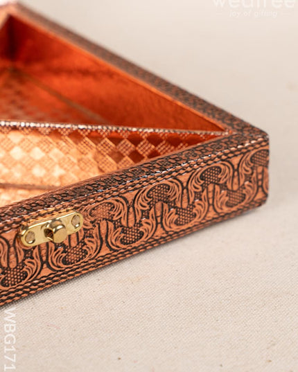 Oxidized Dry Fruit Box Embossed with Peacock - Copper - 8x8 inch - WBG1711 Dry Fruit Box RG