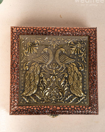 Oxidized Dry Fruit Box Embossed with Peacock - Copper - 8x8 inch - WBG1711 Dry Fruit Box RG