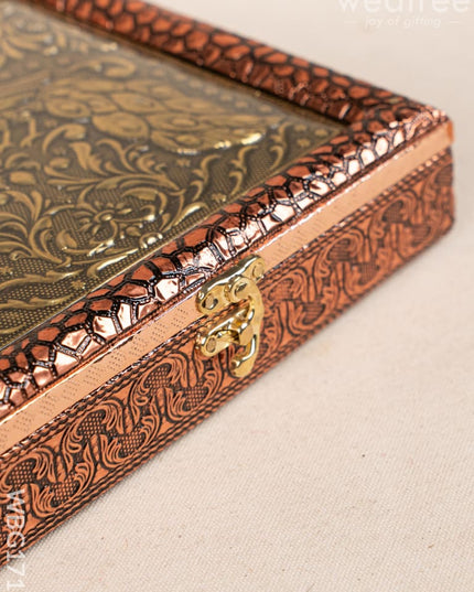 Oxidized Dry Fruit Box Embossed with Peacock - Copper - 8x8 inch - WBG1711 Dry Fruit Box RG
