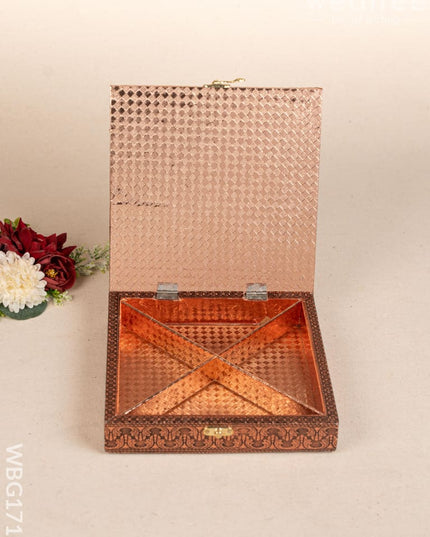 Oxidized Dry Fruit Box Embossed with Peacock - Copper - 8x8 inch - WBG1711 Dry Fruit Box RG