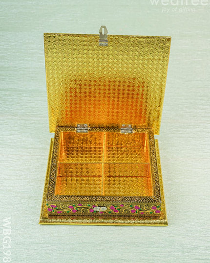 Oxidized Dry Fruit Box Embossed with Peacock - Gold - 8x8 inch - WBG1980 - Dry Fruit Box RG