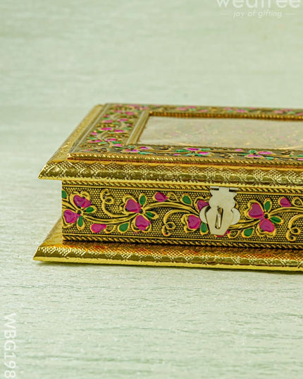 Oxidized Dry Fruit Box Embossed with Peacock - Gold - 8x8 inch - WBG1980 - Dry Fruit Box RG