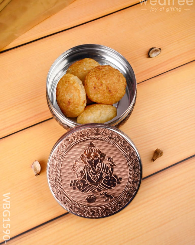 Oxidized Ganesha Poori Box - Copper - WBG1590-3 - Utensils RG