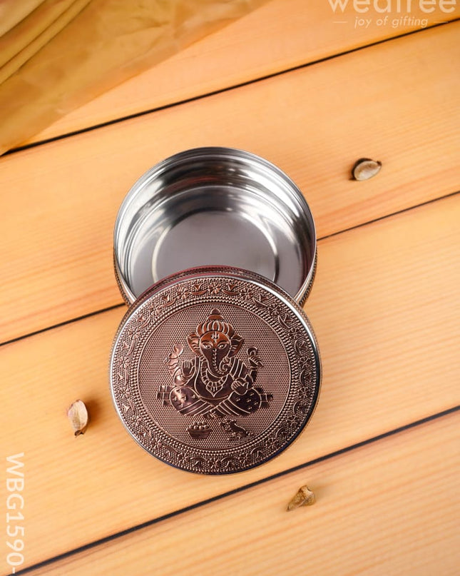 Oxidized Ganesha Poori Box - Copper - WBG1590-3 - Utensils RG