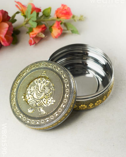 Oxidized Ganesha Poori Box - Gold - WBG1590-2 Utensils RG